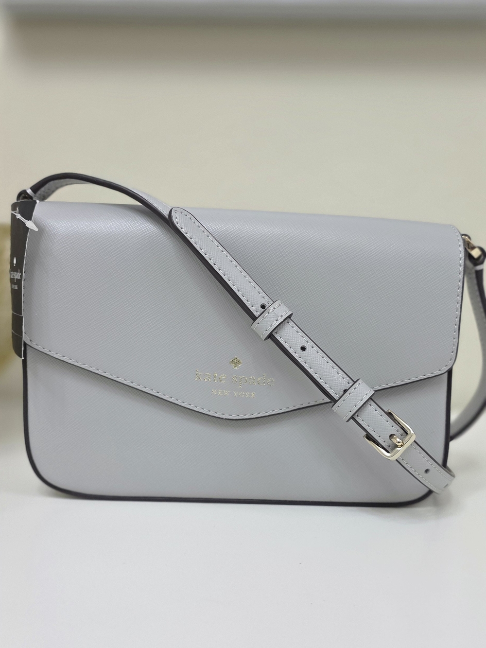 Kate Spade Sadie Envelope Crossbody Bag Platinum Grey Saffiano Leather NWT